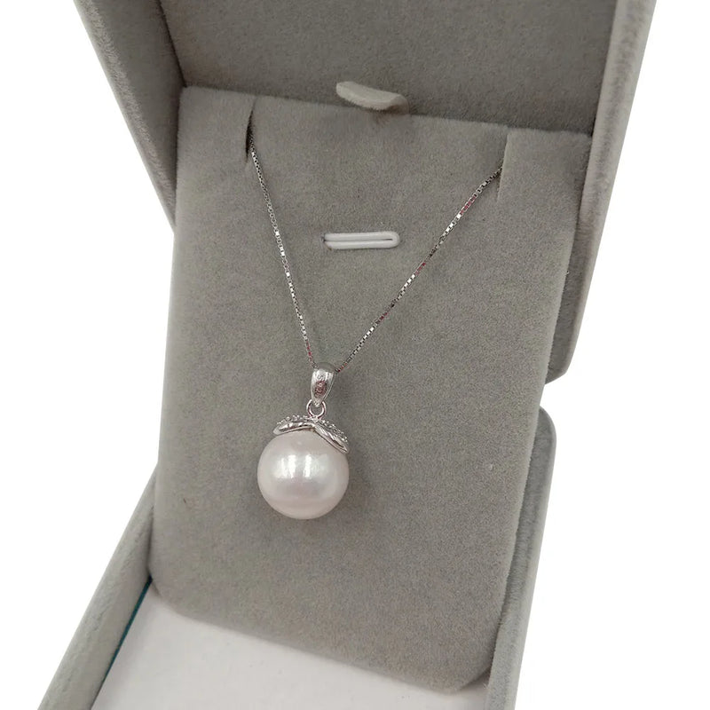925 Silver Box Chain Pearl Pendant Necklace