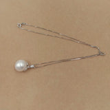 925 Silver Box Chain Pearl Pendant Necklace