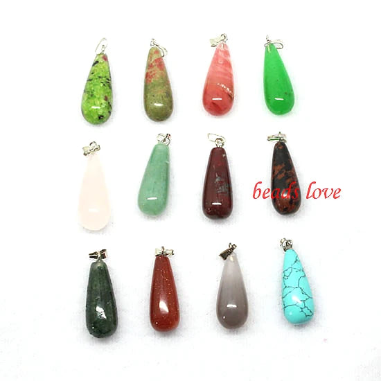 12pcs Natural Stone Pendants Charms Multicolor Shapes for Jewelry Making