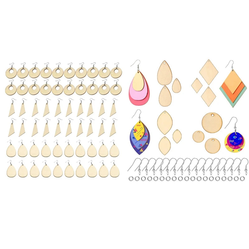 180 Pcs Unfinished Wood Earrings with Holes and Hooks