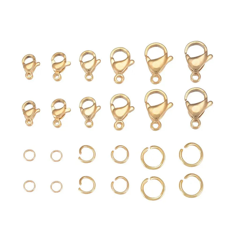 180Pcs Stainless Steel Lobster Clasps Hooks w/ Jump Ring for Jewelry Making