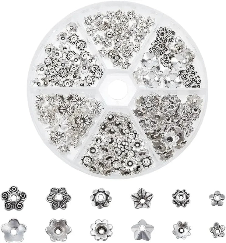 180Pcs Alloy Flower Bead Cap Spacers 6Styles for Jewelry Making