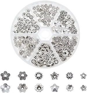 180Pcs Alloy Flower Bead Cap Spacers 6Styles for Jewelry Making