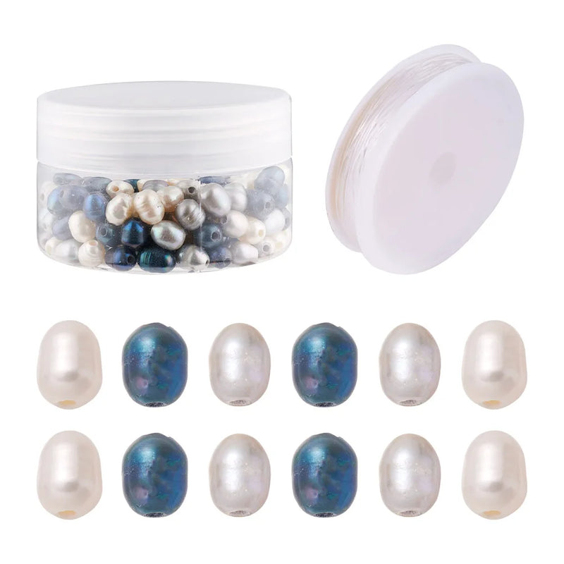 180Pcs Freshwater Pearl Oval Beads w/ Elastic Thread Jewelry Making