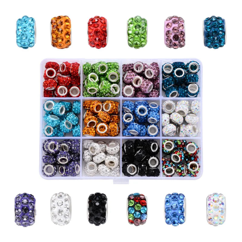180pcs Polymer Clay Crystal Rhinestone European Beads 11x7mm