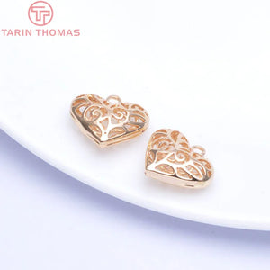 4PCS 18x16.5MM 24K Champagne Plated Brass Heart Charms Pendants
