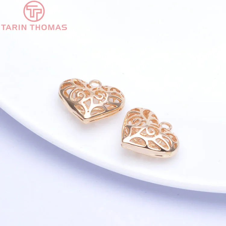4PCS 18x16.5MM 24K Champagne Plated Brass Heart Charms Pendants
