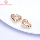 4PCS 18x16.5MM 24K Champagne Plated Brass Heart Charms Pendants
