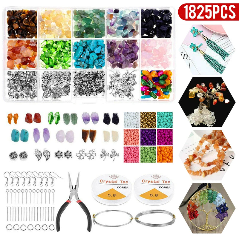 1825pc Crystal Chip Beads Jewelry Making Kit DIY Craft