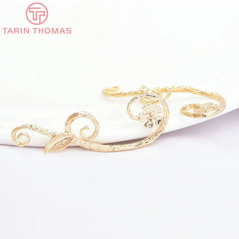 6PCS 40x13MM 24K Champagne Plated Brass Flower Vine Charms