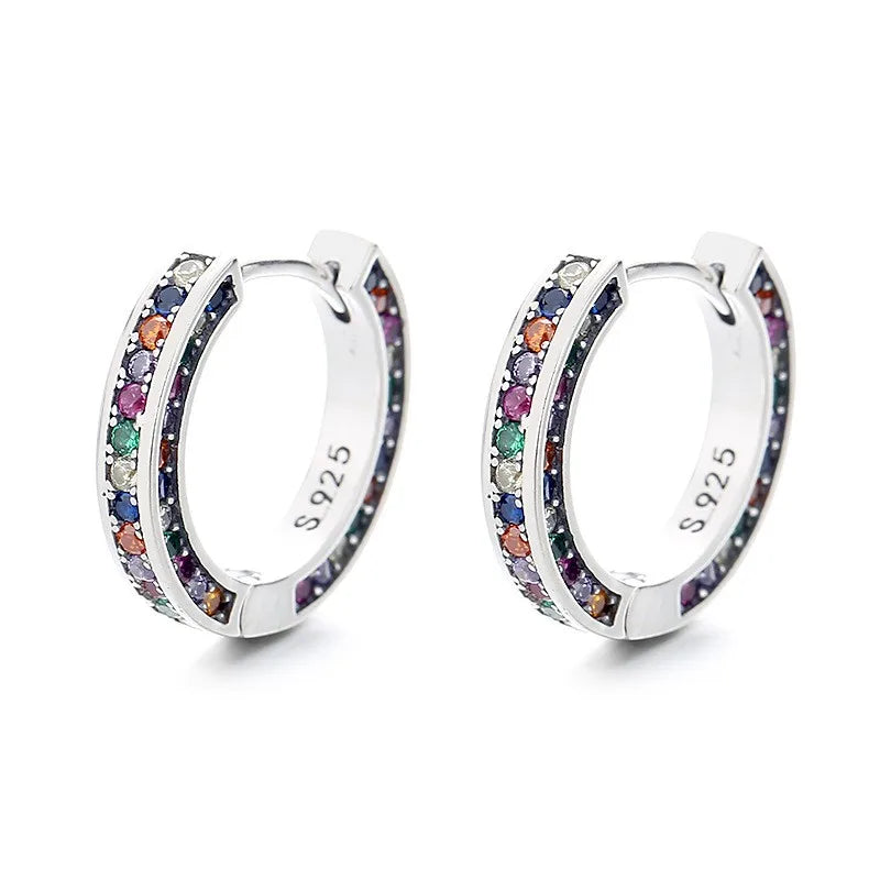 ZFSILVER S925 Silver Zircon Circle Earring Charms for Girls Women