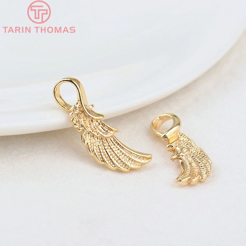 10PCS 24K Brass Feather Charms Pendants 10x20MM Hole 4MM Jewelry Accessories