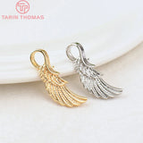 10PCS 24K Brass Feather Charms Pendants 10x20MM Hole 4MM Jewelry Accessories