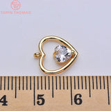 6PCS 12x11MM 24K Plated Brass Zircon Heart Pendants Charms DIY Jewelry Findings