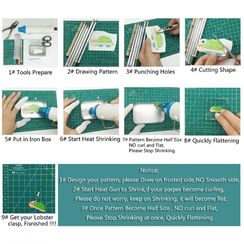 DIY Heat Shrink Kit with 20 Shrinky Art Paper & Keychain Accessories