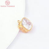 4PCS 9MM 24K Brass Zircon Square Charms Pendants Jewelry Accessorie