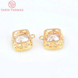 4PCS 9MM 24K Brass Zircon Square Charms Pendants Jewelry Accessorie