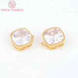 4PCS 9MM 24K Brass Zircon Square Charms Pendants Jewelry Accessorie