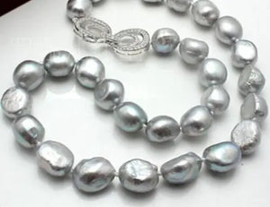 10-11mm Grey Baroque Freshwater Pearl Necklace 18inch