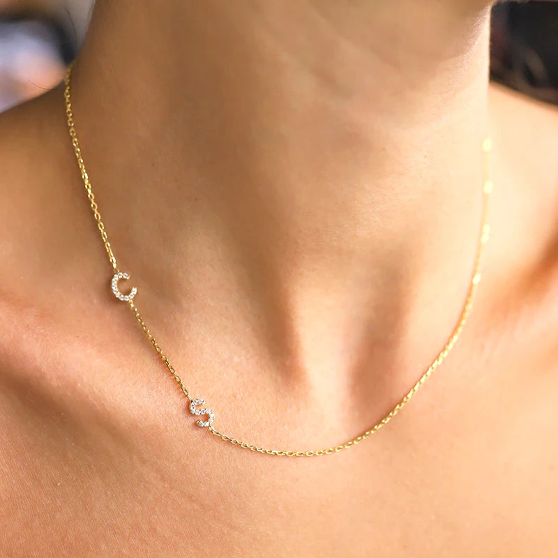 18K Initial Letter Necklace Zircon Nameplate Jewelry for Girlfriend