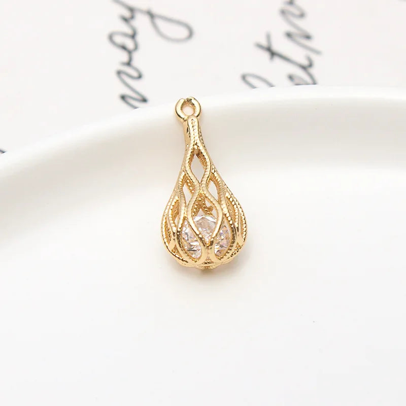 18K Plated Copper Zircon Water Drop Pendant Charms DIY Jewelry Findings