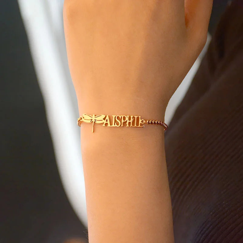 18K Name Bracelet Stainless Steel Initial Letter NamePlate Jewelry