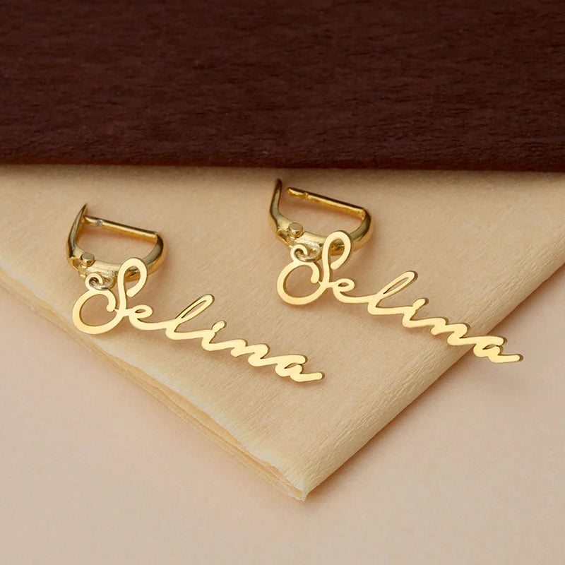 18K Name Earrings Personalised Hanging Letter Earrings Charm Ear Clips