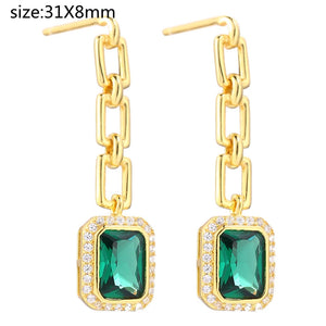 925 Silver Green Zircon Chain Earrings For Women