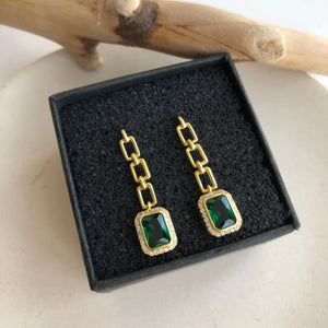 925 Silver Green Zircon Chain Earrings For Women