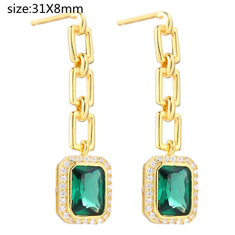 925 Silver Green Zircon Chain Earrings For Women