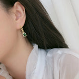 925 Silver Green Zircon Chain Earrings For Women