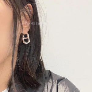 925 Silver Big Wave Twist Pig Nose Chain Ear-Bone Piercing Hoop Earrings