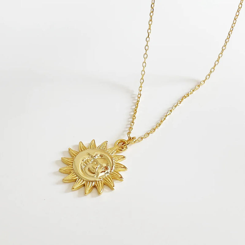 18K 925 Silver Sun & Moon Pendant Necklace C-B475
