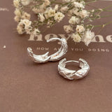 925 Silver Grid Lattice Circle Round Ear Hoop Earrings C-C972