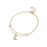 Sterling Silver Heart Moon Star CZ Anklet Bracelet Set