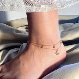 Sterling Silver Heart Moon Star CZ Anklet Bracelet Set