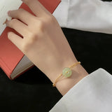 925 Silver Round Jade & Beads Chain Bracelet TLS366