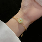 925 Silver Round Jade & Beads Chain Bracelet TLS366