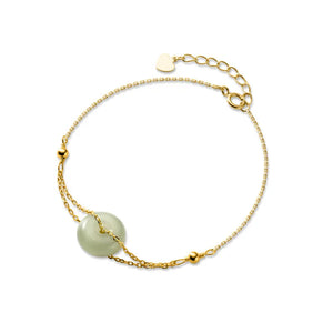 925 Silver Round Jade & Beads Chain Bracelet TLS366