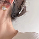 Round Pearl & Grid Engraved Stud Earrings