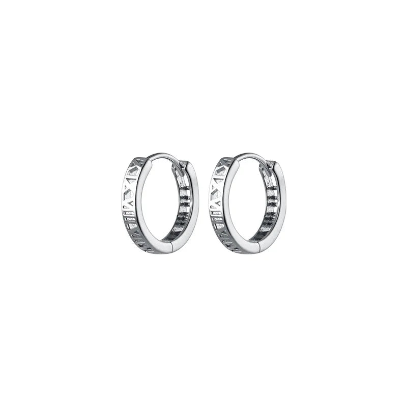 925 Sterling Silver Rome Number Square Hoop Huggie Earrings