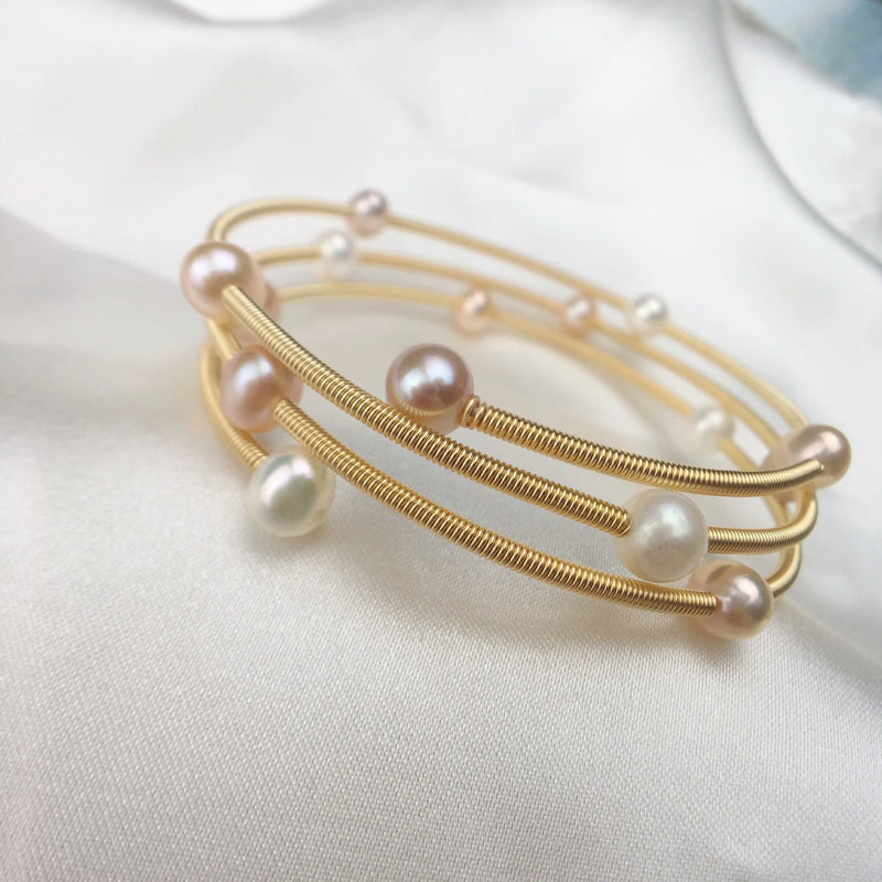 18K Colorful Pearl Three Ring Bracelet Women