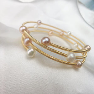 Real Natural Colorful Pearl Three Ring Bracelet Women