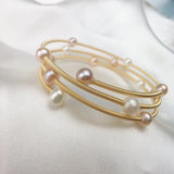 Real Natural Colorful Pearl Three Ring Bracelet Women