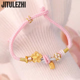 18K Bracelet For Women Fupai Peach Blossom Handrope Hand-woven Powder Rope