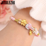 18K Bracelet For Women Fupai Peach Blossom Handrope Hand-woven Powder Rope