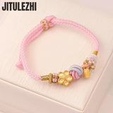 18K Bracelet For Women Fupai Peach Blossom Handrope Hand-woven Powder Rope