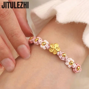 Pink Peach Blossom Bracelet Woman Temperament Hand-woven Beads