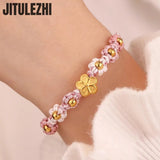 Pink Peach Blossom Bracelet Woman Temperament Hand-woven Beads