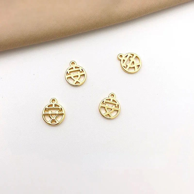 18K Chinese Character Round Pendant Red String DIY Bracelet Necklace